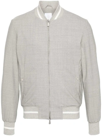 Shop Eleventy Grey Wool Bomber Jacket