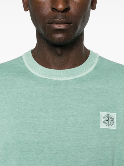 Shop Stone Island Compass-motif Mélange T-shirt In Green