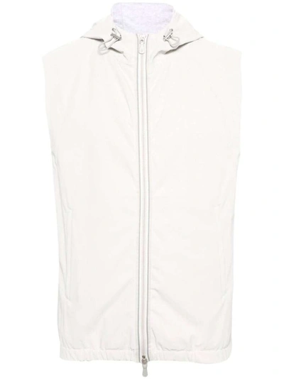 Shop Eleventy Sand Beige Hooded Zip-up Gilet In White