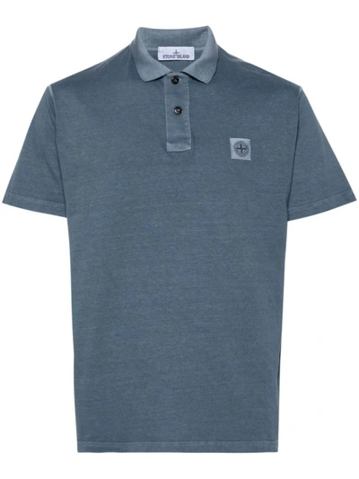 Shop Stone Island Compass-appliqué Polo Shirt In Blue