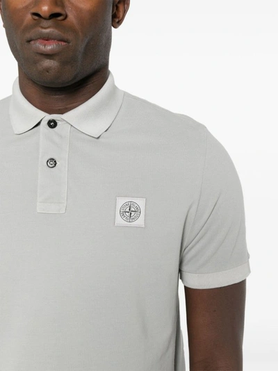 Shop Stone Island Compass-appliqué Polo Shirt In Grey