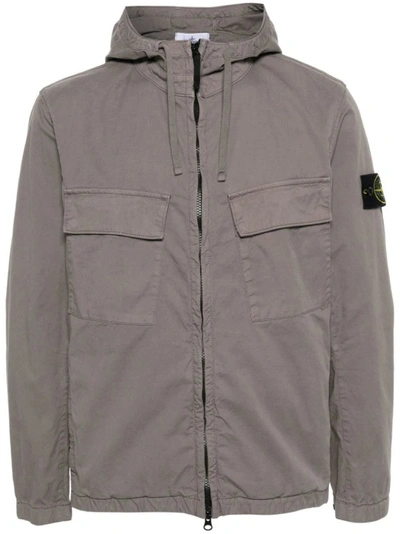 Shop Stone Island Compass-badge Gabardine Jacket In Grey
