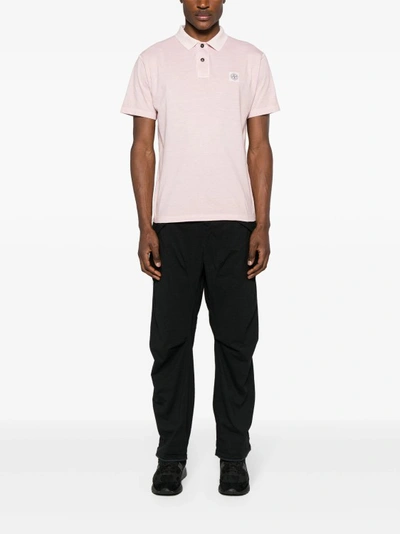 Shop Stone Island Compass-motif Cotton Polo Shirt In Pink