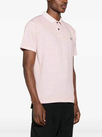 Shop Stone Island Compass-motif Cotton Polo Shirt In Pink