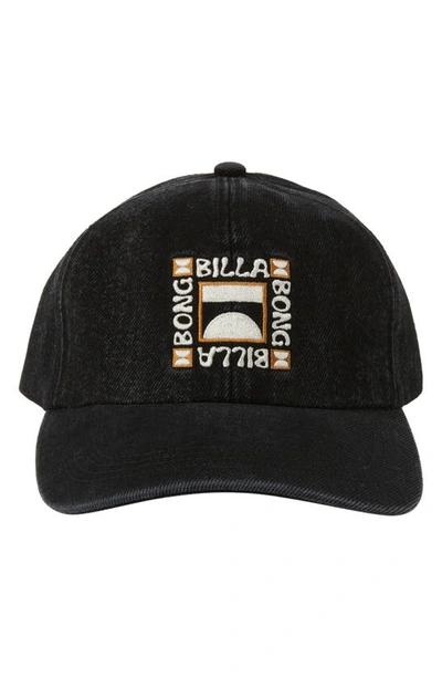 Billabong Embroidered Logo Cotton Twill Baseball Cap In Washed Black