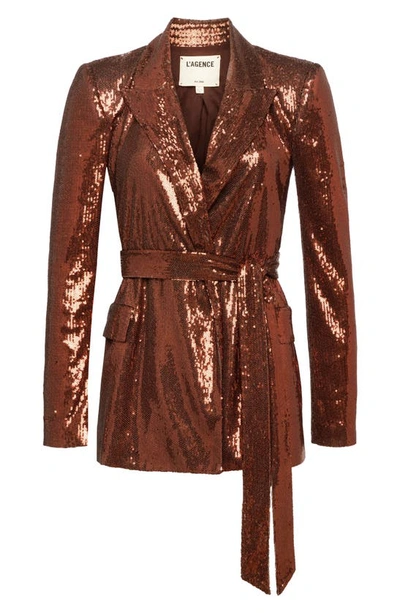 Shop L Agence Jordana Sequin Wrap Jacket In Bronze