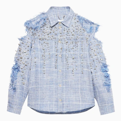 Shop 1989 Studio Embroidered Flannel Shirt Sky In Blue