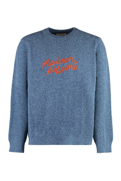 Shop Maison Kitsuné Crew-neck Wool Sweater In Blue