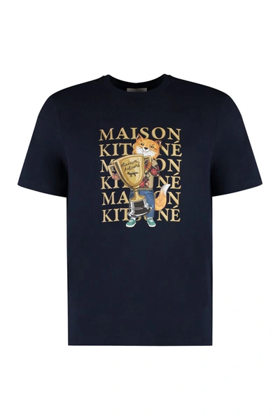 Shop Maison Kitsuné Printed Cotton T-shirt In Blue