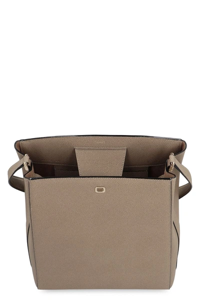 Shop Valextra Brera Leather Shoulder Bag In Grey