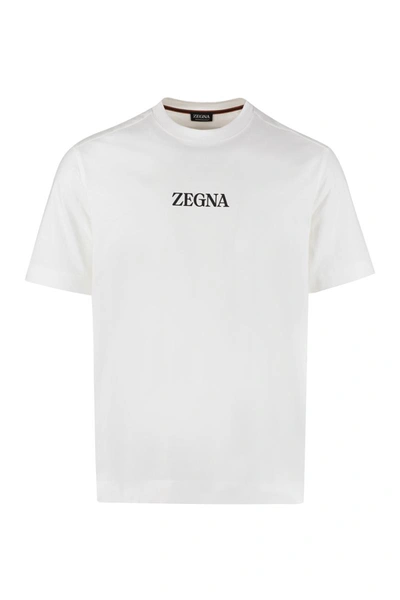 Shop Zegna Cotton Crew-neck T-shirt In White
