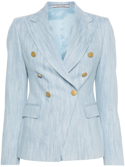 Shop Tagliatore Cotton Double-breasted Jacket In Blue