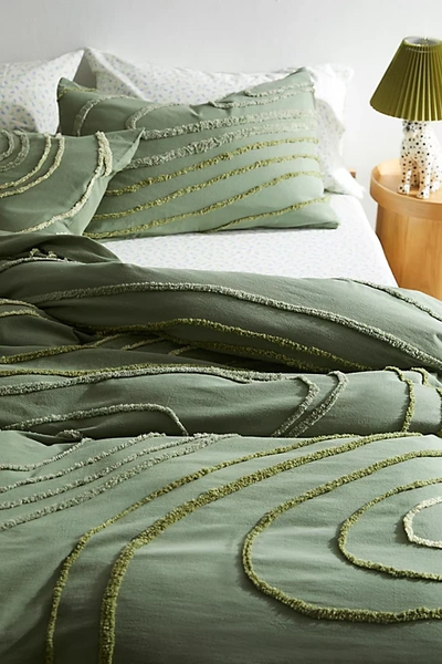 Shop Urban Outfitters Swirl Tufted Duvet Cover In Olive At