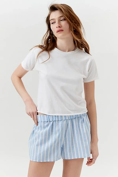 Shop Urban Renewal Remnants Striped Rollover Boxer Short In Blue, Women's At Urban Outfitters