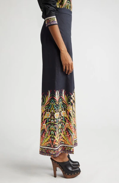 Shop Etro Placed Paisley Stretch Cotton Wide Leg Pants In Print On Black Base