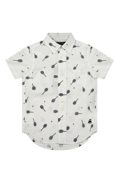 Shop Brooks Brothers Kids' Racket Print Short Sleeve Cotton Button-down Shirt In White