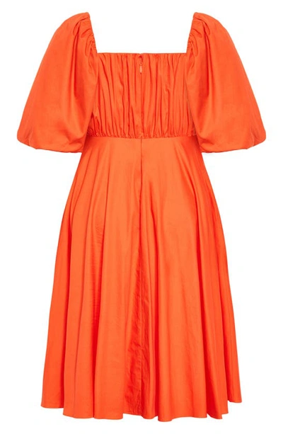 Shop City Chic Rosabella Puff Sleeve Midi Dress In Tangerine Tango