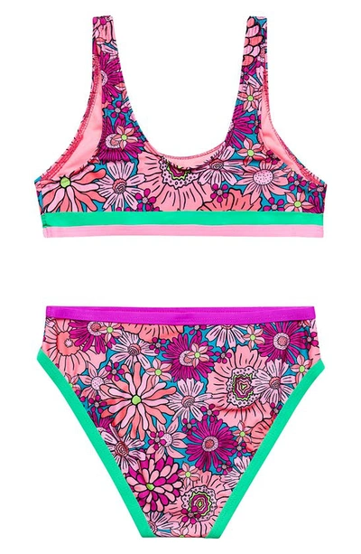 Shop Beach Lingo Kids' Good Vibes Two-piece Swimsuit In Burgundy Multi