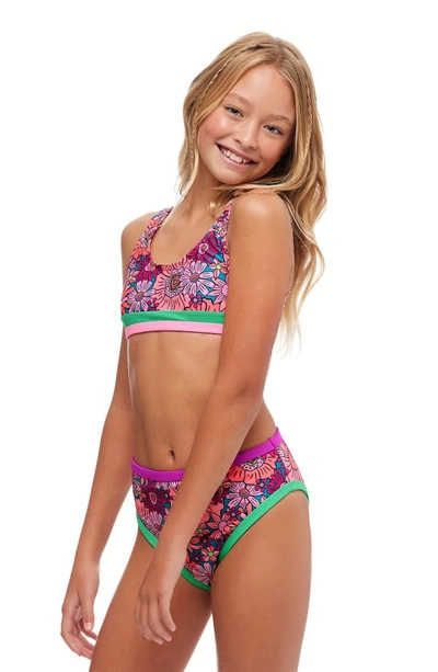 Shop Beach Lingo Kids' Good Vibes Two-piece Swimsuit In Burgundy Multi