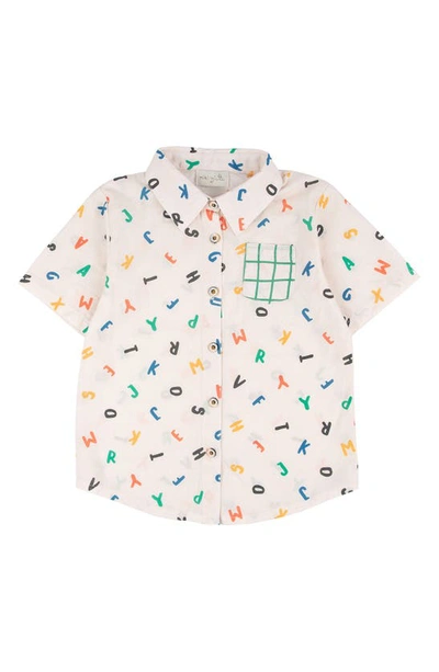 Shop Miki Miette Kids' Alphabet Print Short Sleeve Button-up Shirt In Alphabet Soup