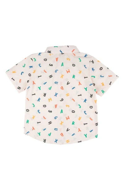 Shop Miki Miette Kids' Alphabet Print Short Sleeve Button-up Shirt In Alphabet Soup