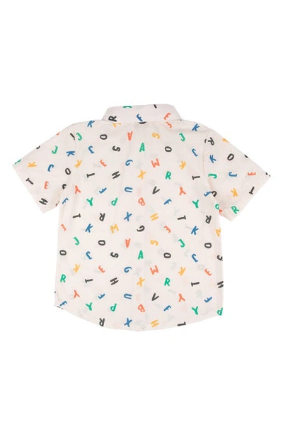 Miki Miette Kids' Alphabet Print Short Sleeve Button-up Shirt In Alphabet Soup