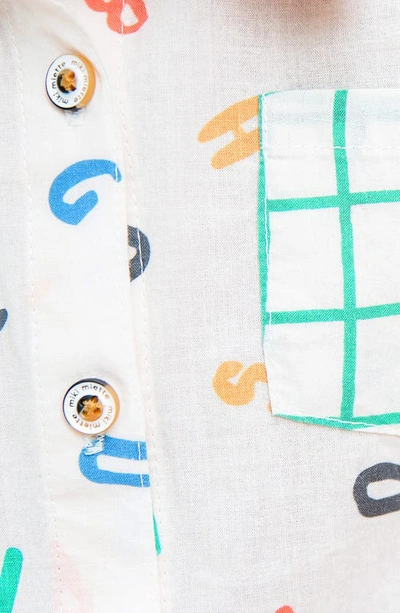 Miki Miette Kids' Alphabet Print Short Sleeve Button-up Shirt In Alphabet Soup