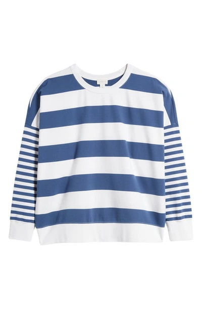 Shop Caslon (r) Mixed Stripe Stretch Cotton Fleece Sweatshirt In Blue Ensign- White Stripe