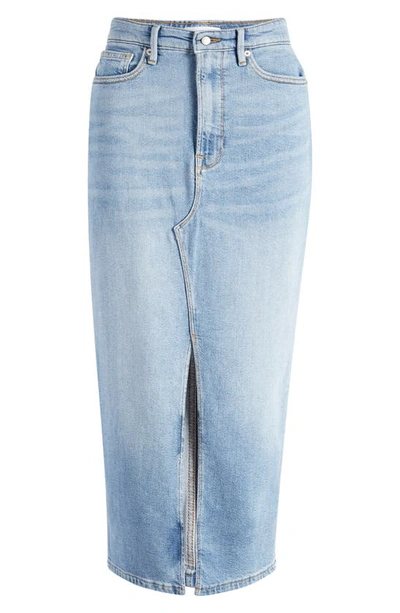 Good American Slit Front Denim Midi Skirt In Blue