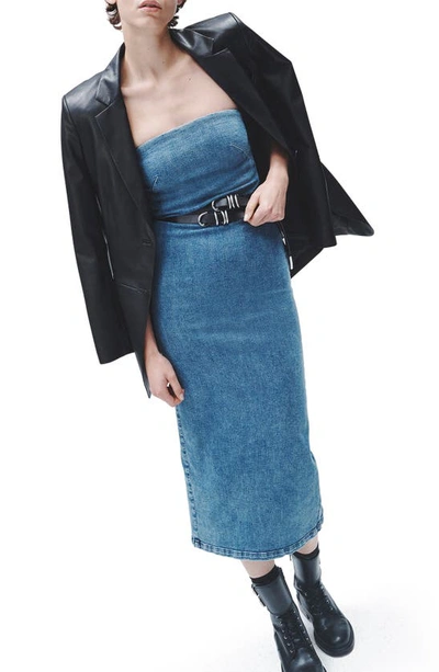 Rag & Bone Jasmine Strapless Denim Midi Dress In Blue