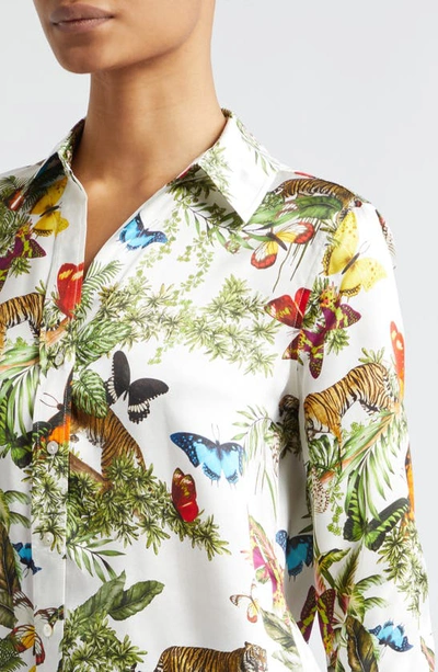 Shop L Agence Dani Jungle Print Button-up Shirt In White/ Multi Tiger
