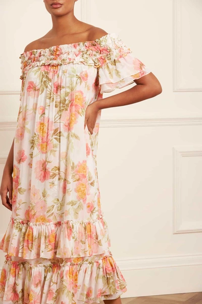 Shop Needle & Thread Peony Promise Chiffon Off-shoulder Tiered Ballerina Dress In Multi