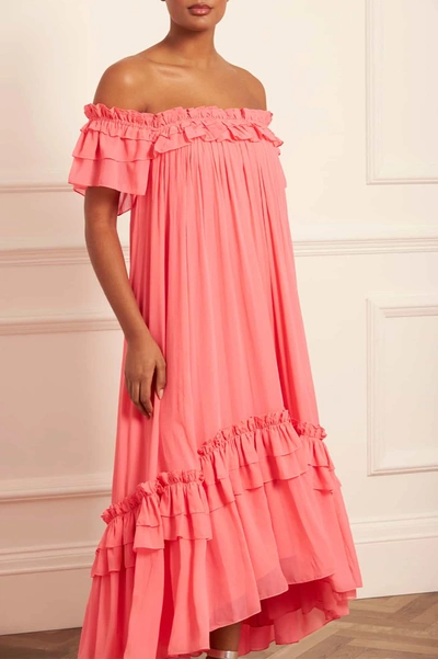 Shop Needle & Thread Aria Chiffon Off-shoulder Ankle Gown In Pink