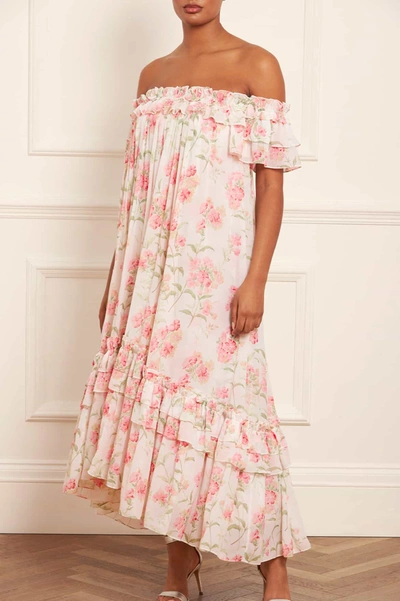 Shop Needle & Thread Summer Posy Aria Chiffon Off-shoulder Ankle Gown In Multi