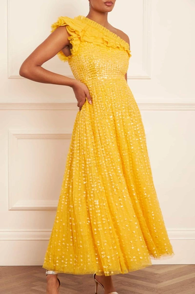 Shop Needle & Thread Raindrop One-shoulder Ankle Gown In Yellow