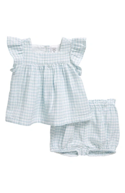 Shop Nordstrom Cotton Gingham Top & Bloomers In Blue Drift Gingham