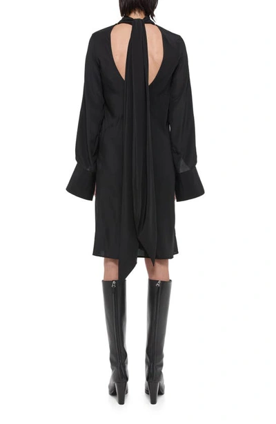 Shop Helmut Lang Scarf Neck Long Sleeve Silk Dress In Black