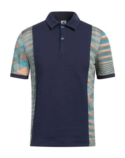 Shop M Missoni Man Polo Shirt Navy Blue Size L Cotton