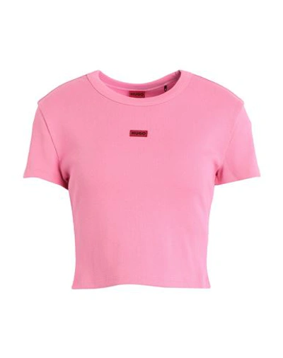 Shop Hugo Woman T-shirt Pink Size L Cotton, Elastane