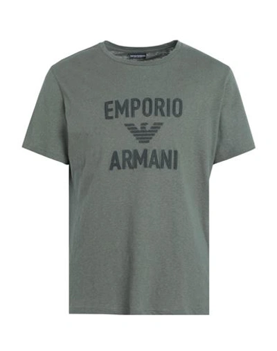 Shop Emporio Armani Mens Knit T-shirt Man T-shirt Military Green Size L Cotton, Linen