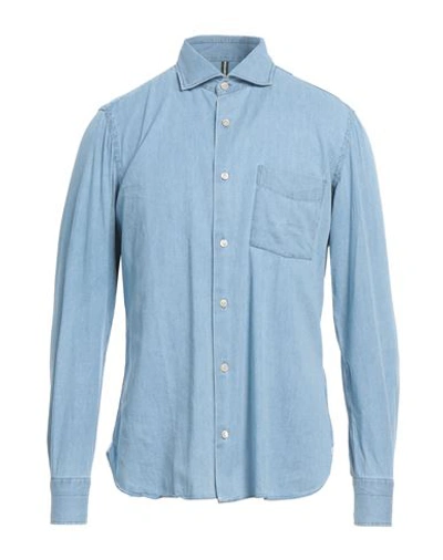 Shop Luigi Borrelli Napoli Man Denim Shirt Blue Size L Cotton
