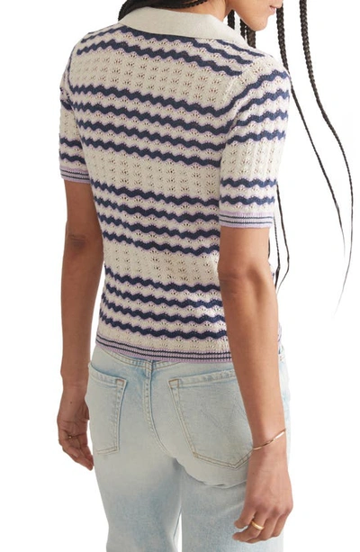 Shop Marine Layer Spencer Pointelle Stitch Short Sleeve Polo Sweater In Cool Wave