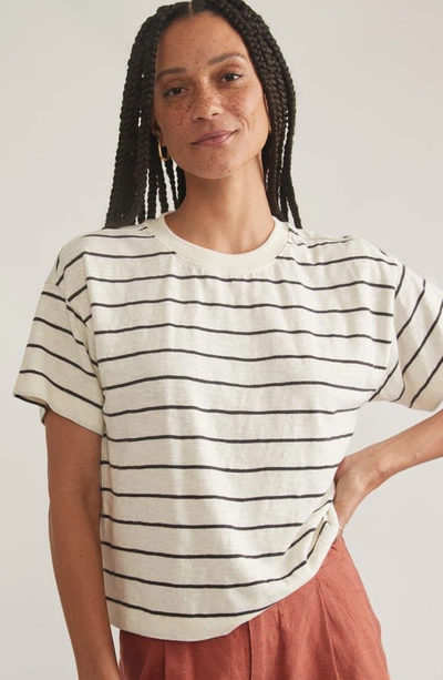 Shop Marine Layer Cotton Slub Jersey Crop T-shirt In White/ Black Stripe