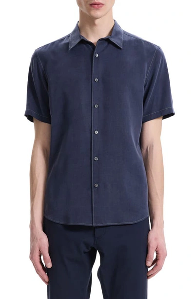 Shop Theory Irving Short Sleeve Lyocell Button-up Shirt In Black