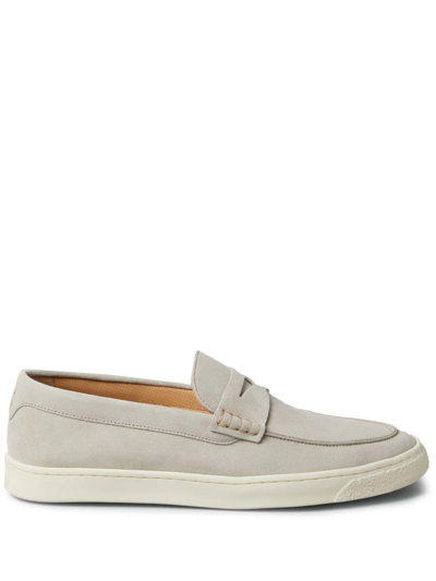 Shop Brunello Cucinelli Suede Penny Loafers Grey