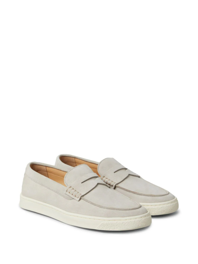 Shop Brunello Cucinelli Suede Penny Loafers Grey