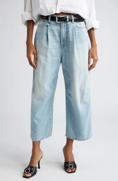 Shop R13 Pleated Crop Wide Leg Jeans In Toni Blue