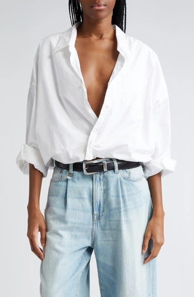 Shop R13 Bubble Hem Cotton Button-up Shirt In White