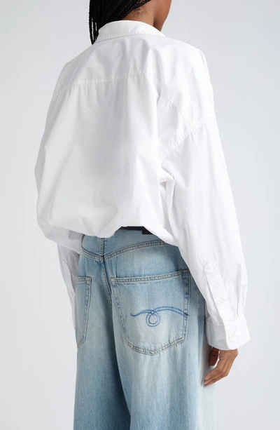 Shop R13 Bubble Hem Cotton Button-up Shirt In White