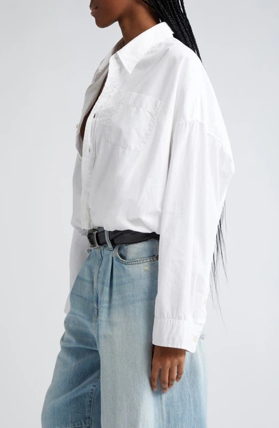 Shop R13 Bubble Hem Cotton Button-up Shirt In White